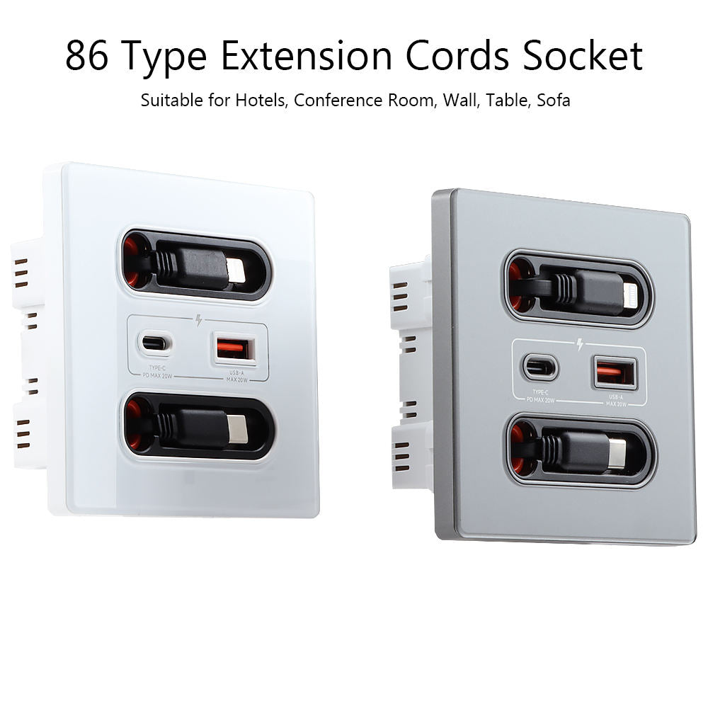 Universal Smart Wall Socket with Built-in USB & Type-C and Lightning Fast Charging Ports