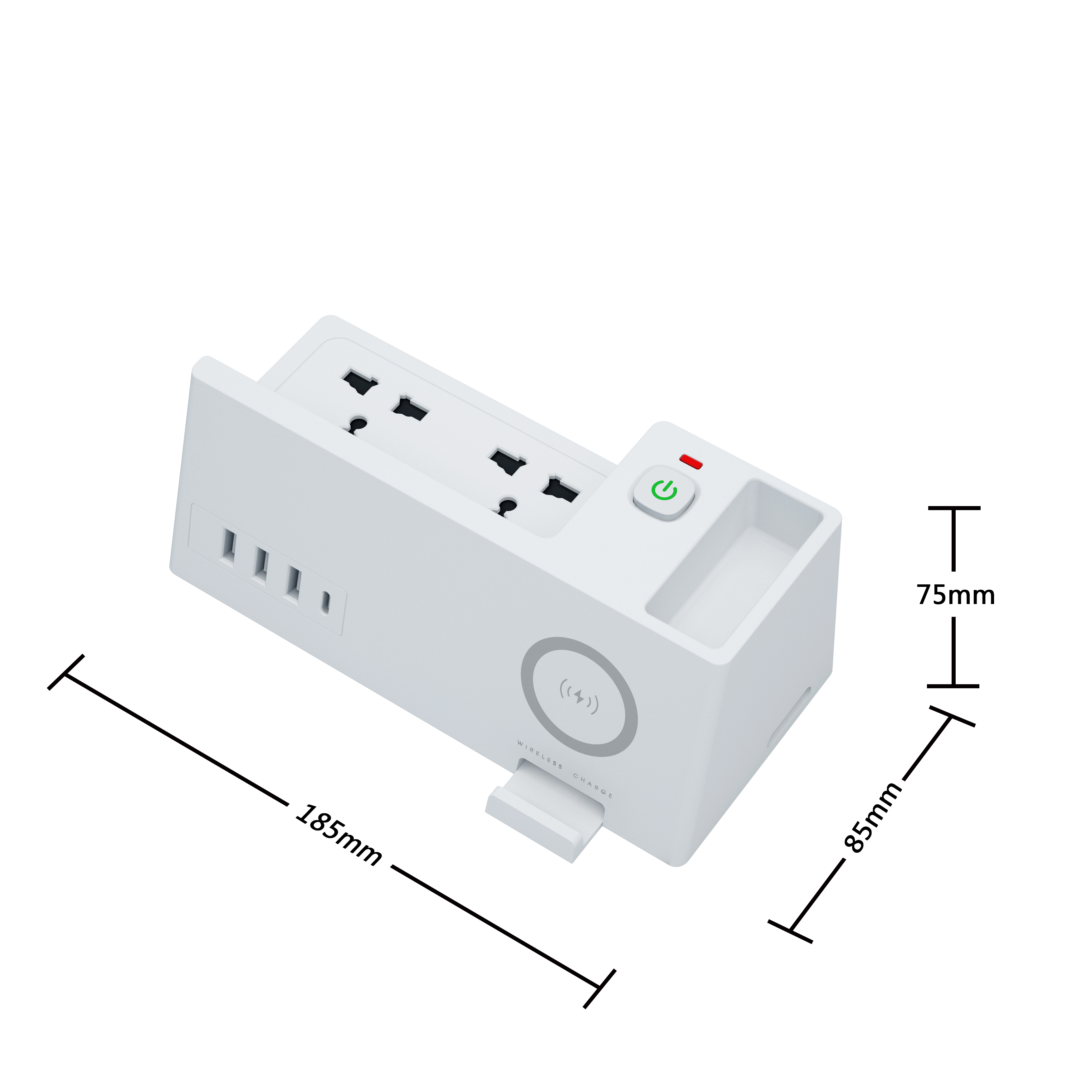 Smart Power Strip with Universal Sockets, USB Ports & 5W Wireless Charger – Surge Protected Extension Board