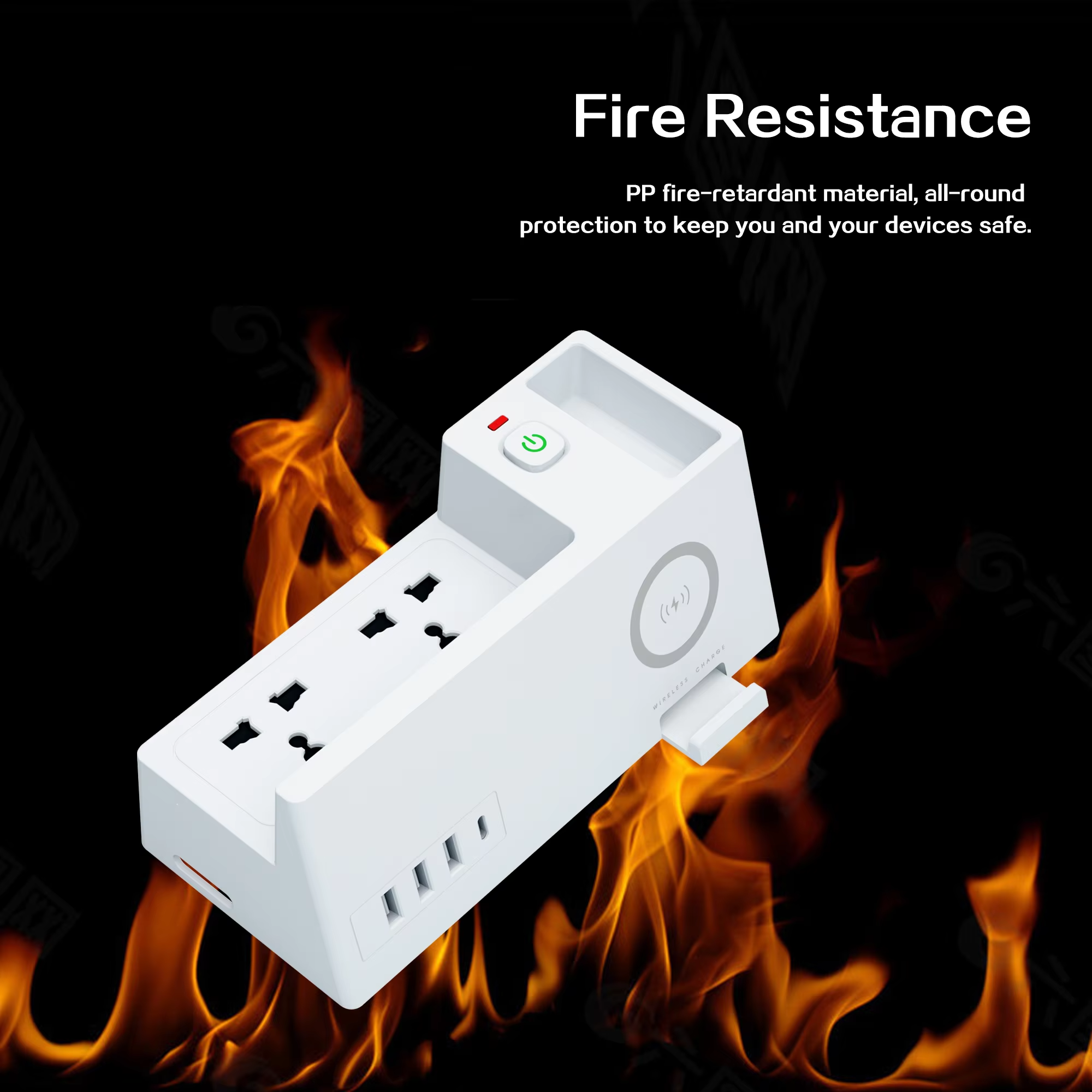 Smart Power Strip with Universal Sockets, USB Ports & 5W Wireless Charger – Surge Protected Extension Board