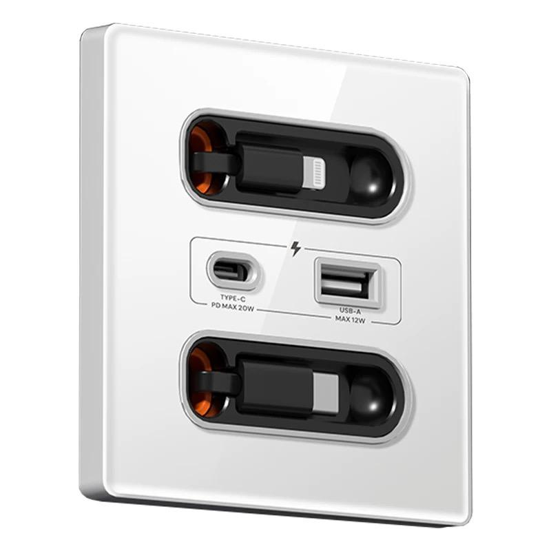 Universal Smart Wall Socket with Built-in USB & Type-C and Lightning Fast Charging Ports