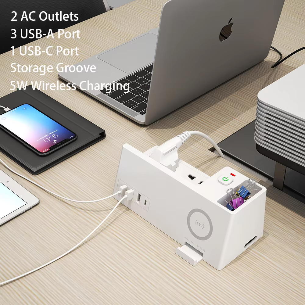 Smart Power Strip with Universal Sockets, USB Ports & 5W Wireless Charger – Surge Protected Extension Board