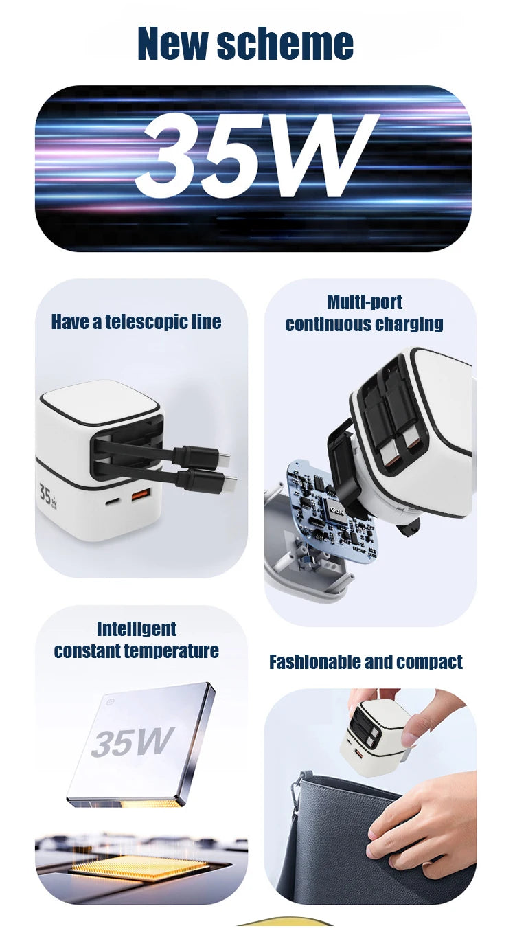 35W 4 in 1 Type C Retractable fast charger (IND PLUG)