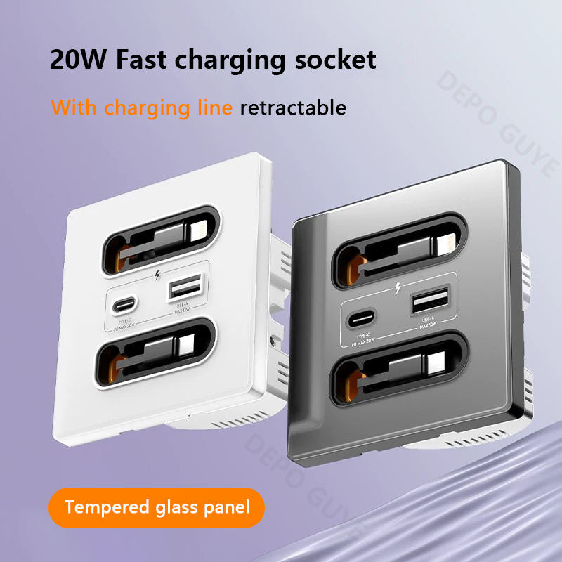 Universal Smart Wall Socket with Built-in USB & Type-C and Lightning Fast Charging Ports