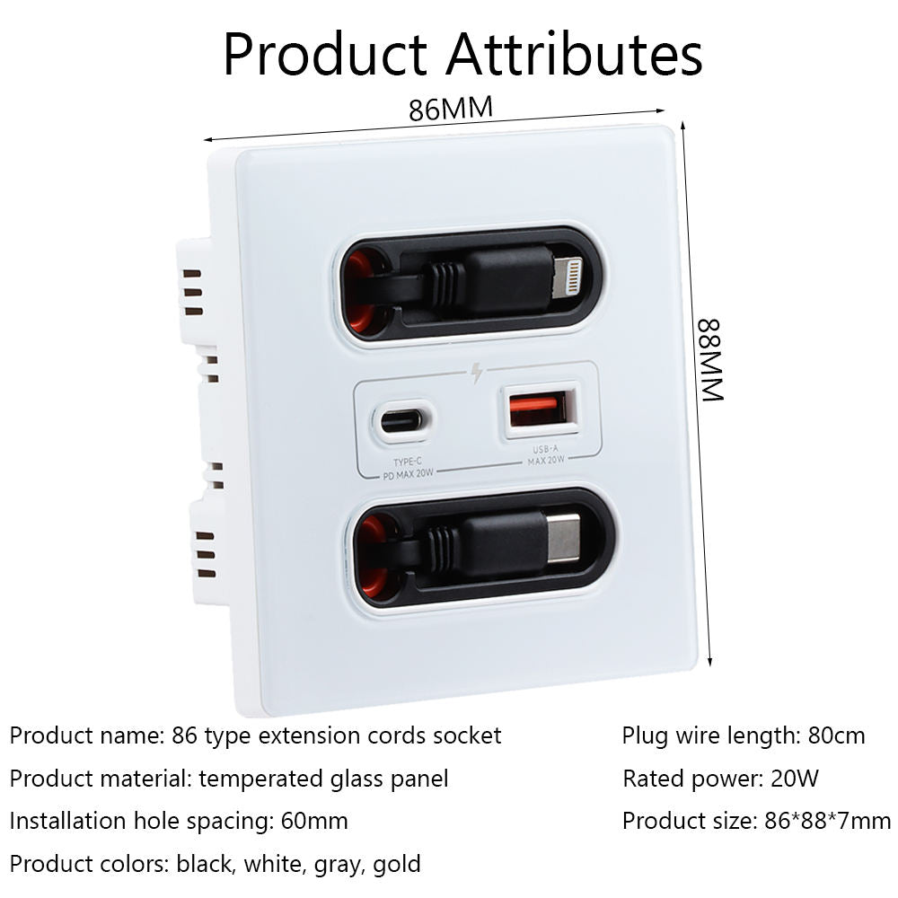Universal Smart Wall Socket with Built-in USB & Type-C and Lightning Fast Charging Ports