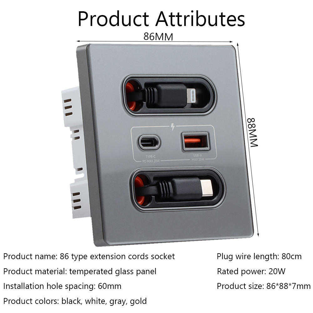 Universal Smart Wall Socket with Built-in USB & Type-C and Lightning Fast Charging Ports